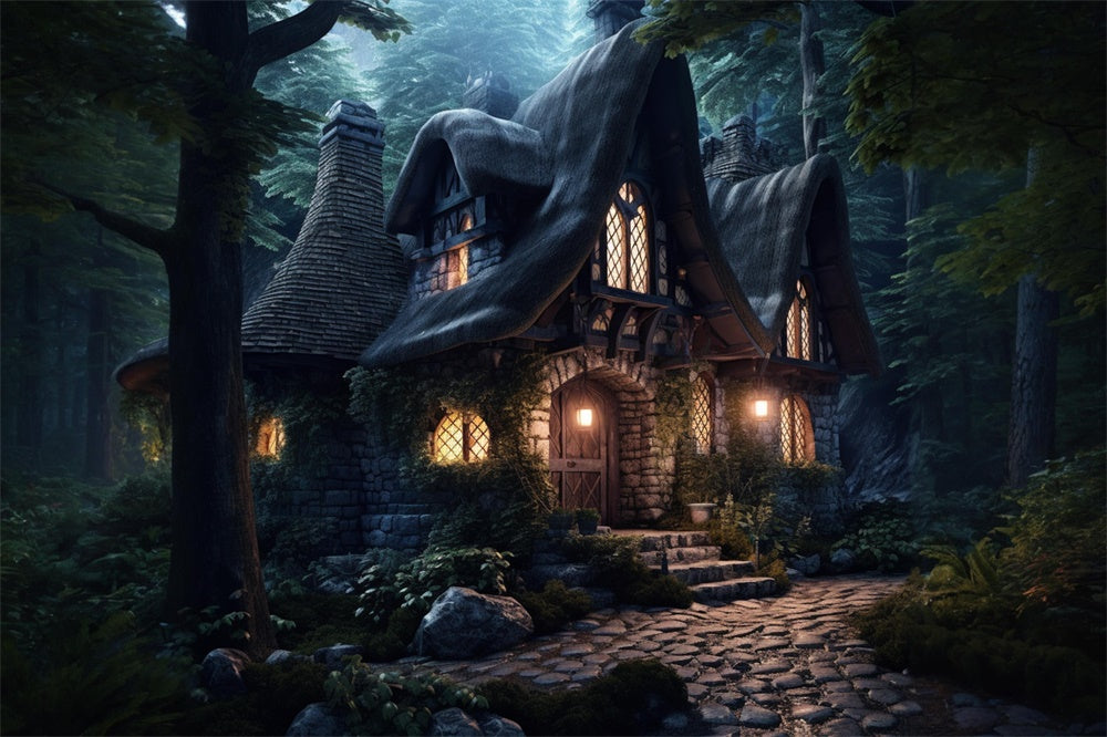 Spooky Forest Stone House Halloween Backdrop UK RR7-508