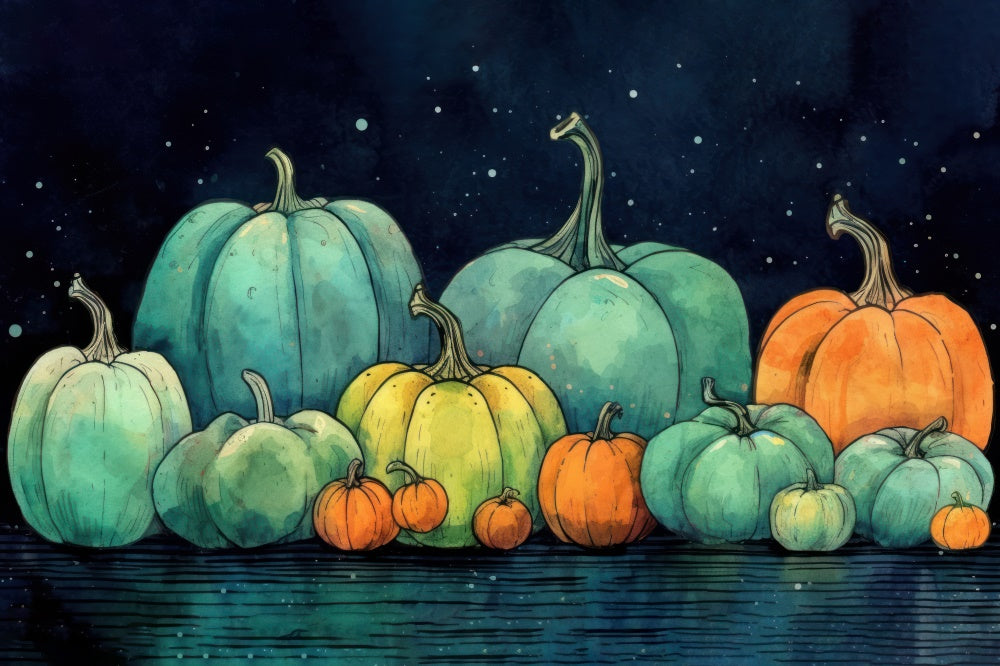 Halloween Watercolor Painting Pumpkins Backdrop UK RR7-509