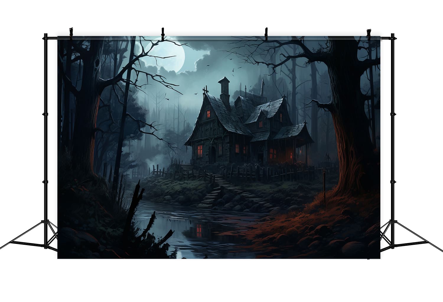 Spooky House Halloween Moon Night Backdrop UK RR7-51