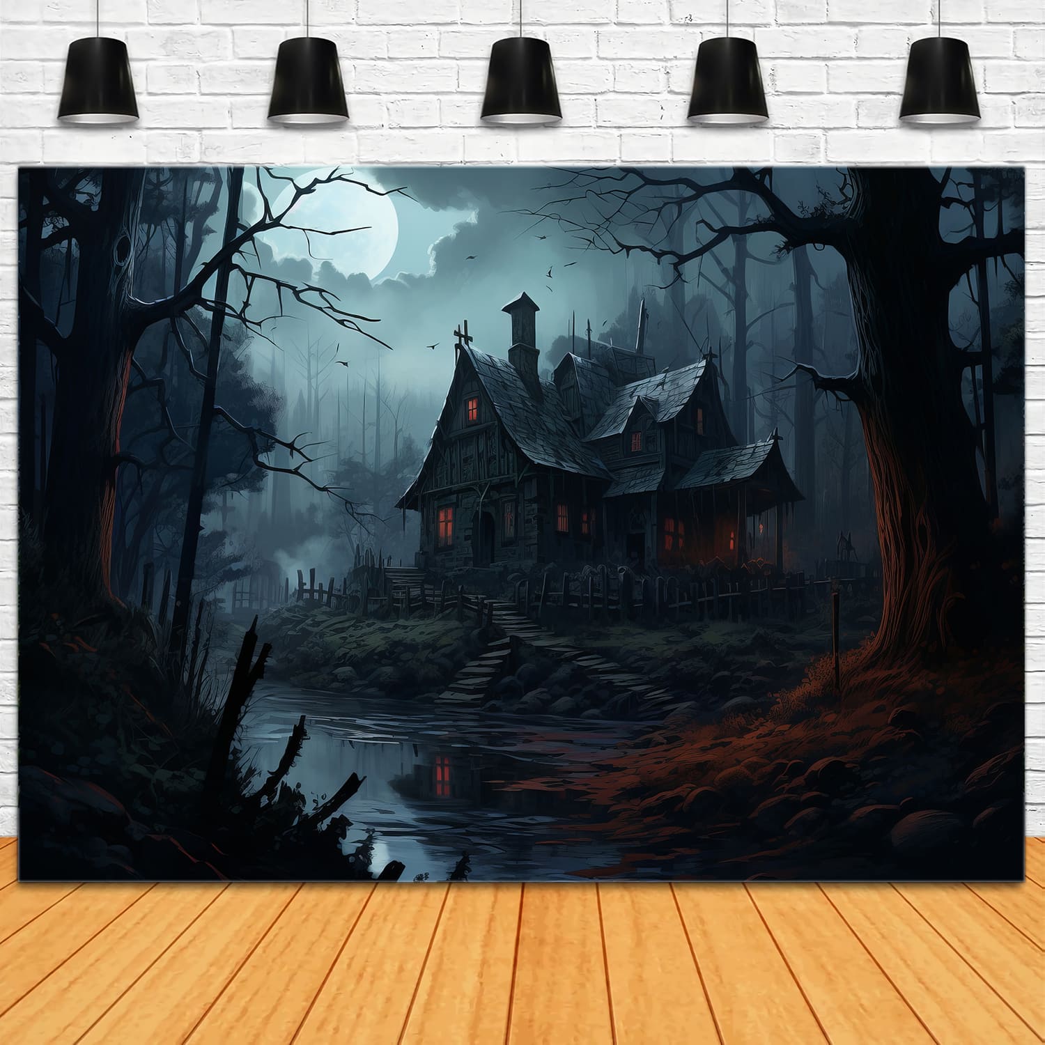 Spooky House Halloween Moon Night Backdrop UK RR7-51