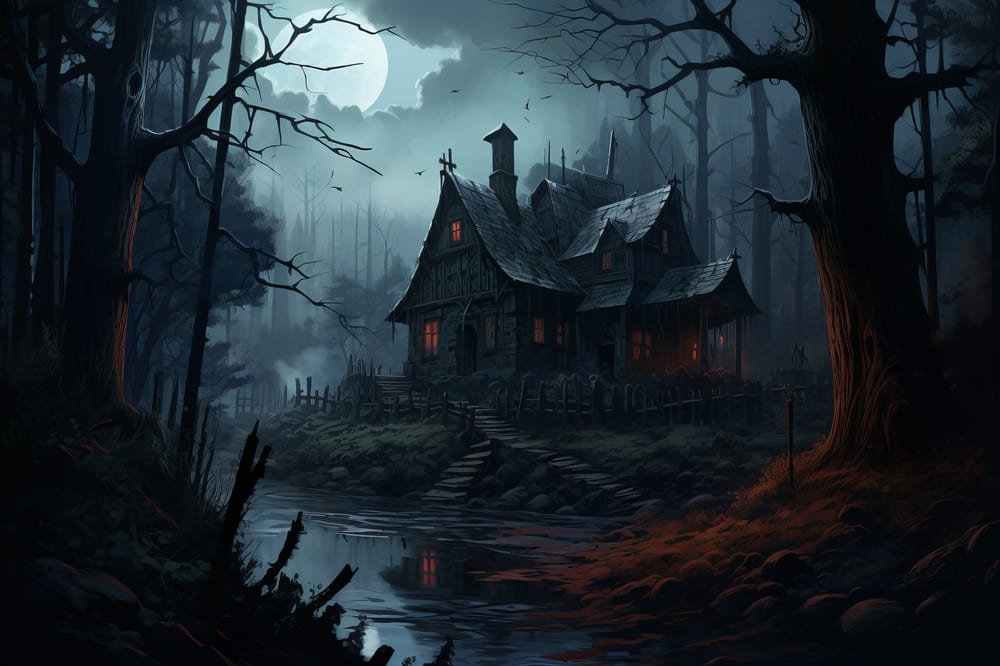 Spooky House Halloween Moon Night Backdrop UK RR7-51