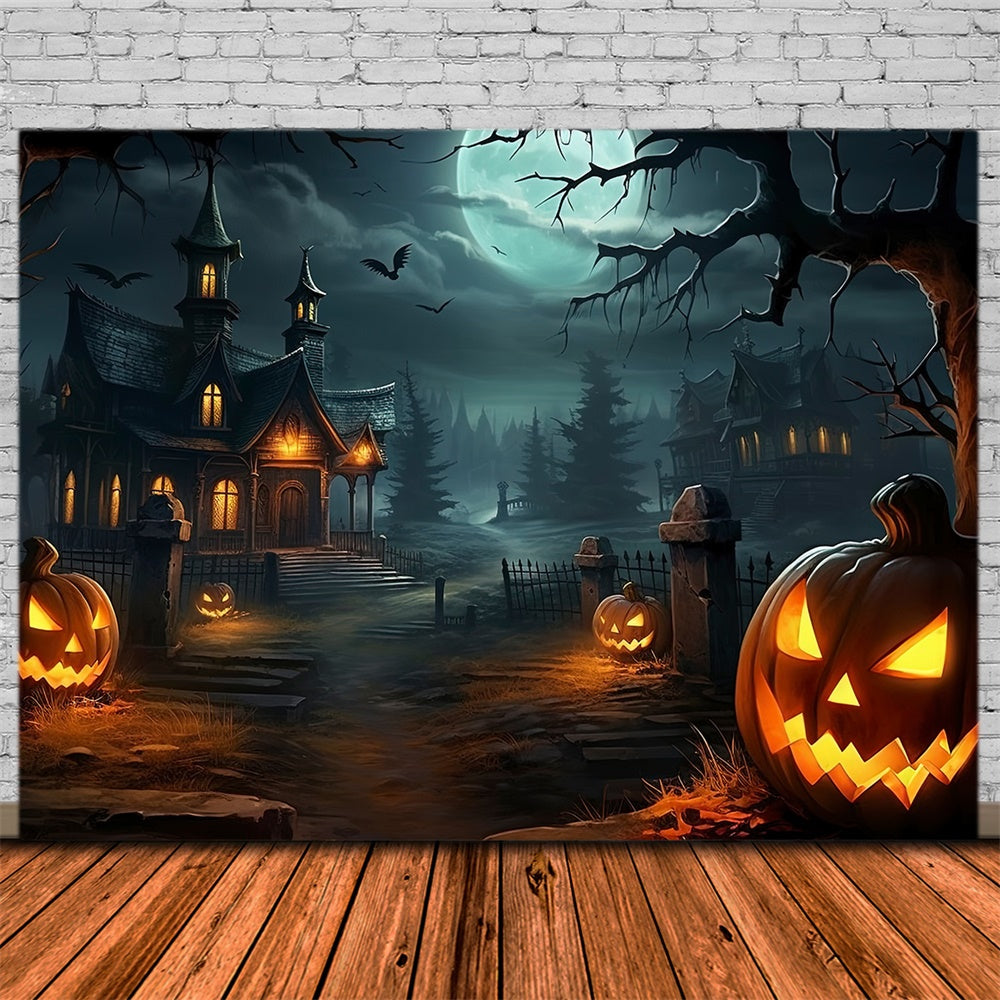 Halloween Spooky House Forest Pumpkin Backdrop UK RR7-512