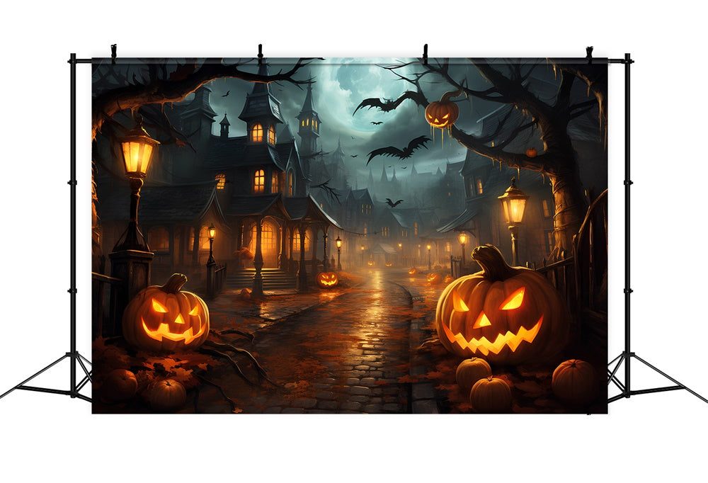 Halloween Scary Night Town Pumpkin Backdrop UK RR7-513