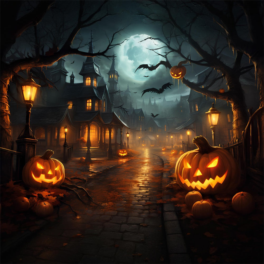 Halloween Scary Night Town Pumpkin Backdrop UK RR7-513