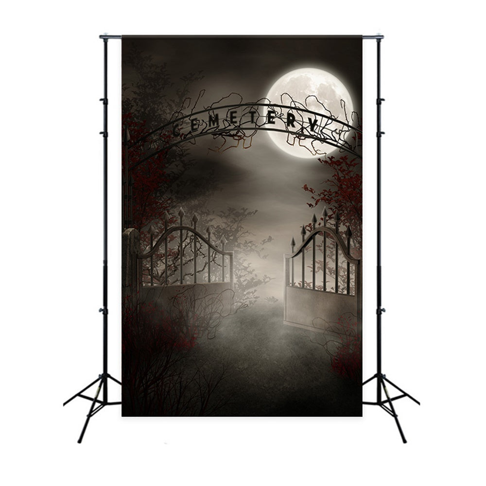 Foggy Cemetery Halloween Moon Night Backdrop UK RR7-515