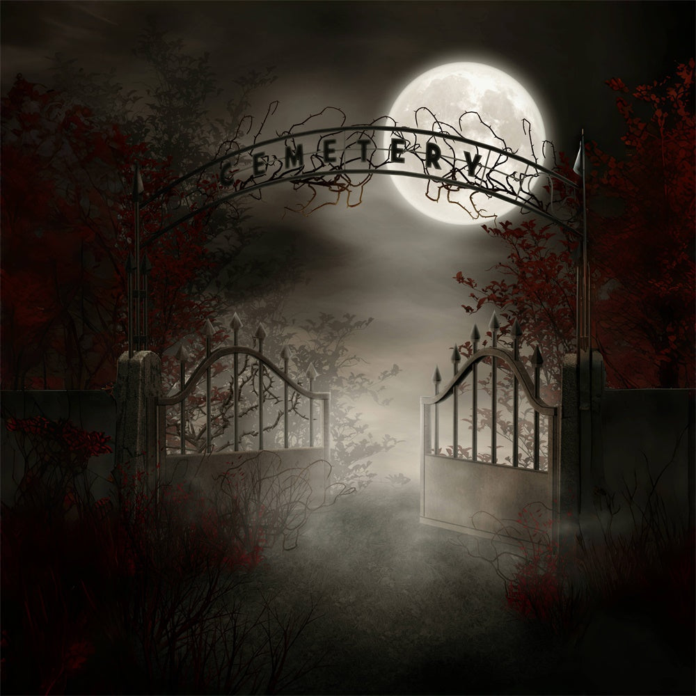 Foggy Cemetery Halloween Moon Night Backdrop UK RR7-515