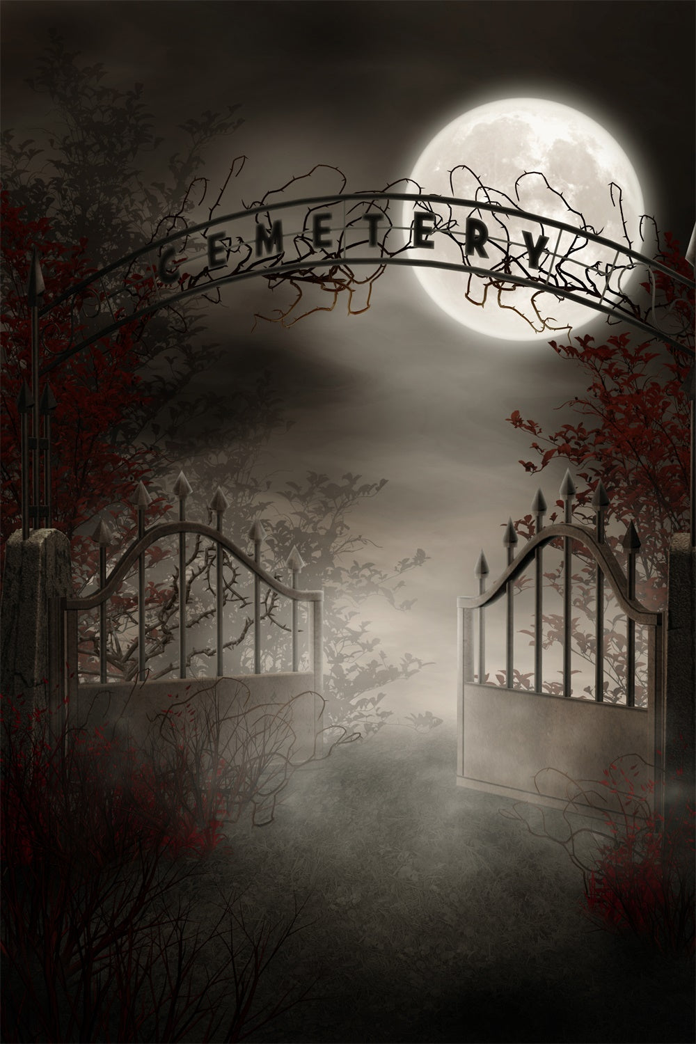 Foggy Cemetery Halloween Moon Night Backdrop UK RR7-515