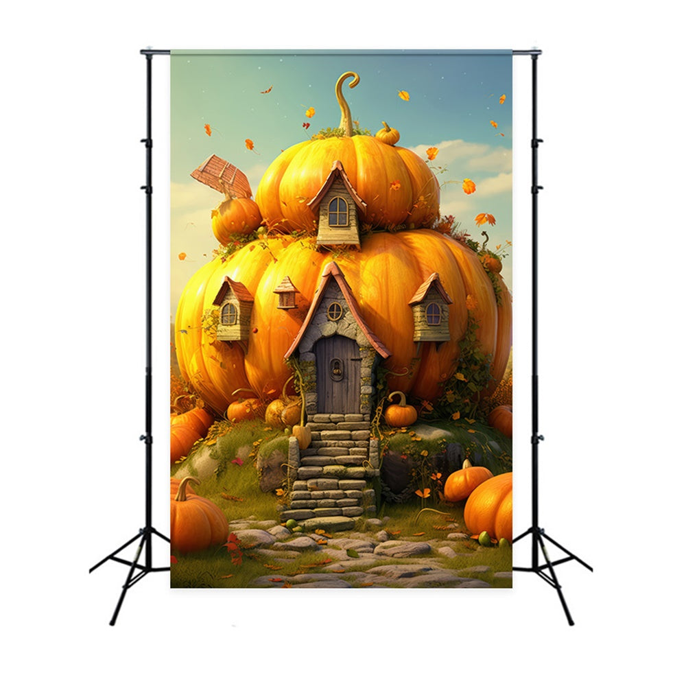 Pumpkin House Halloween Photography Backdrop UK RR7-516