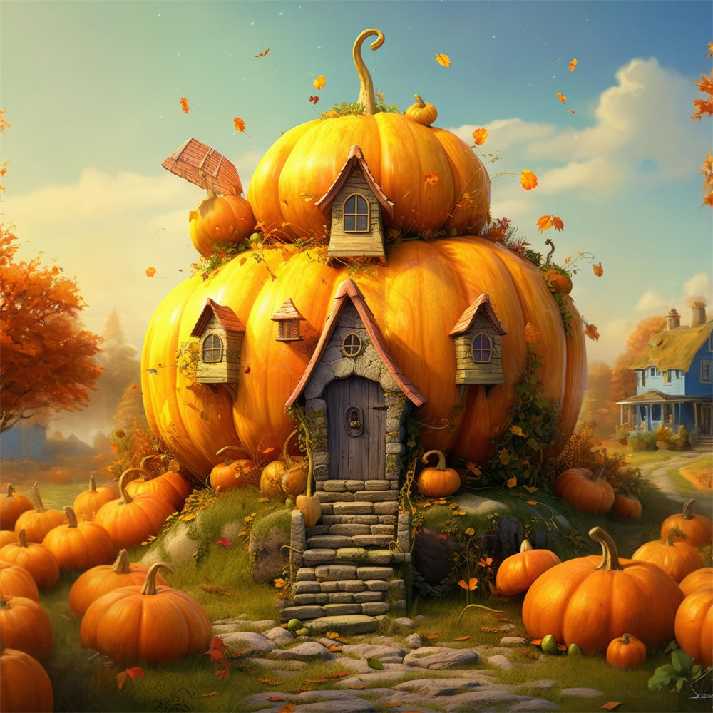 Pumpkin House Halloween Photography Backdrop UK RR7-516