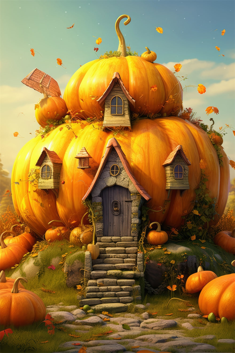 Pumpkin House Halloween Photography Backdrop UK RR7-516