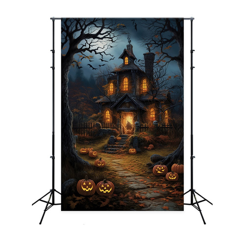 Halloween Night Woods Spooky House Backdrop UK RR7-517