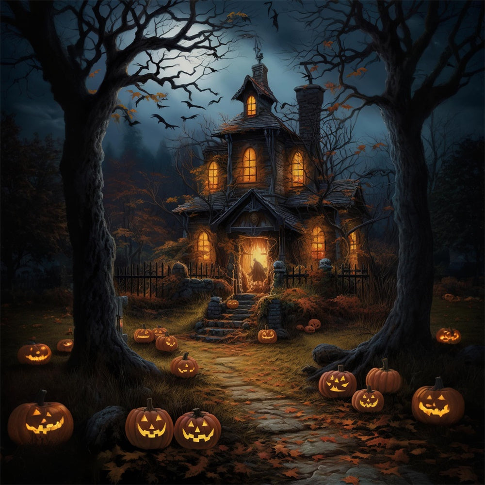 Halloween Night Woods Spooky House Backdrop UK RR7-517