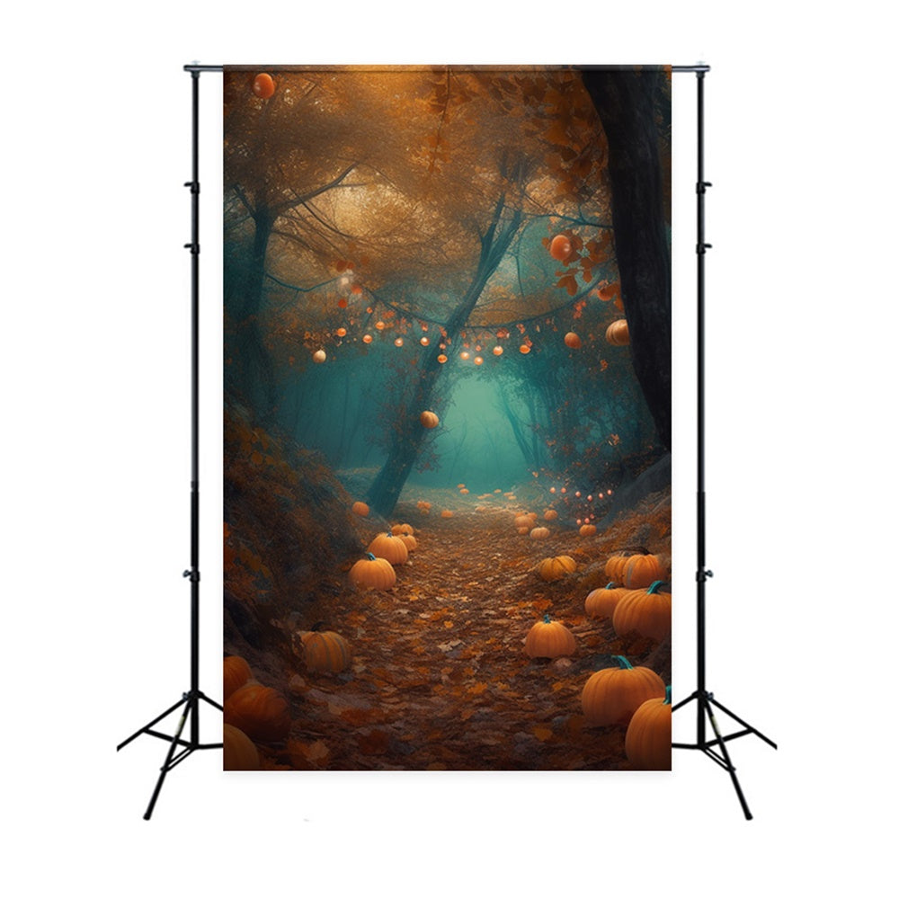 Halloween Maple Trees Path Pumpkin Backdrop UK RR7-518