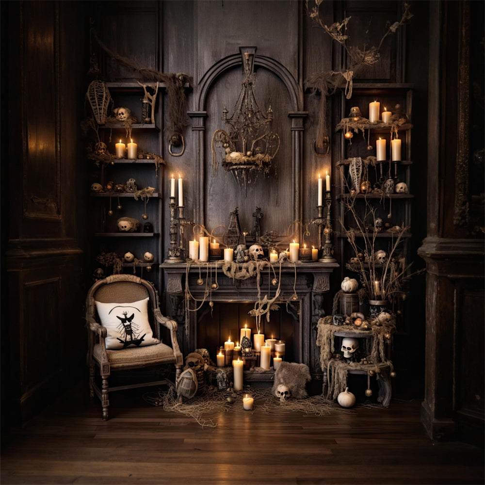 Halloween Old Room Candles Skulls Backdrop UK RR7-519