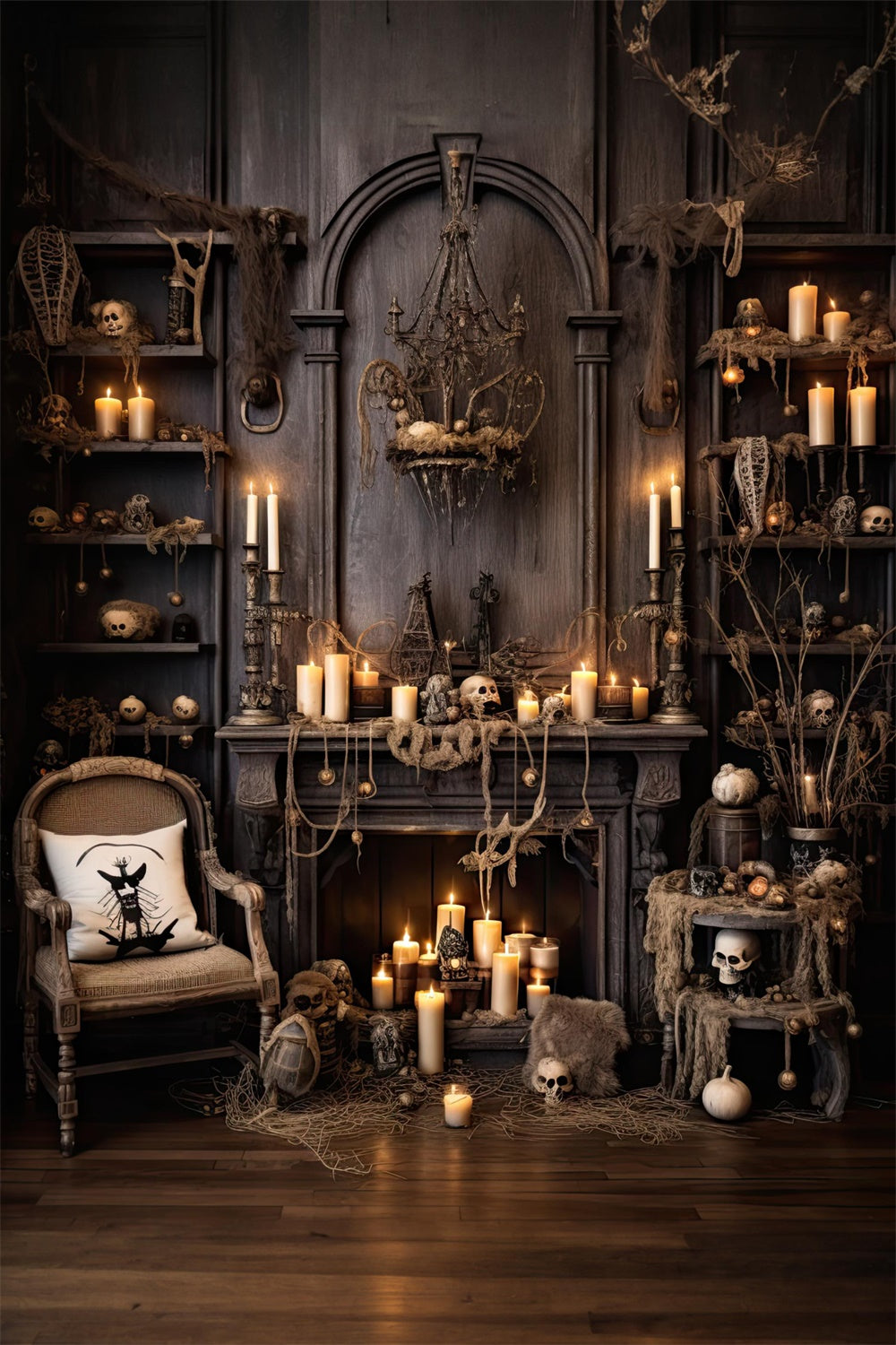 Halloween Old Room Candles Skulls Backdrop UK RR7-519