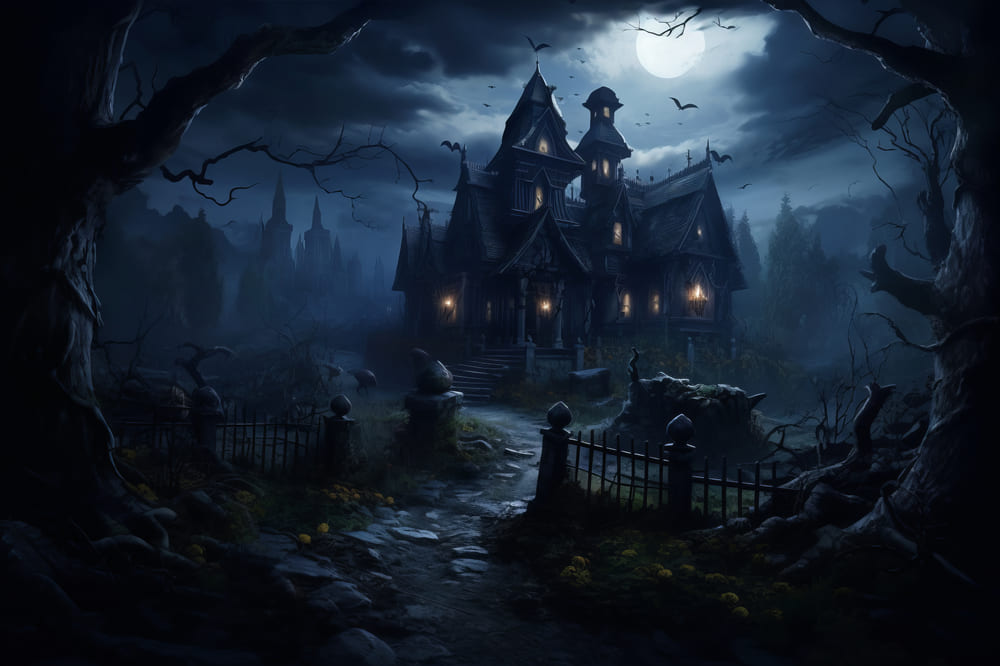 Halloween Horror House Photography Backdrop UK RR7-52