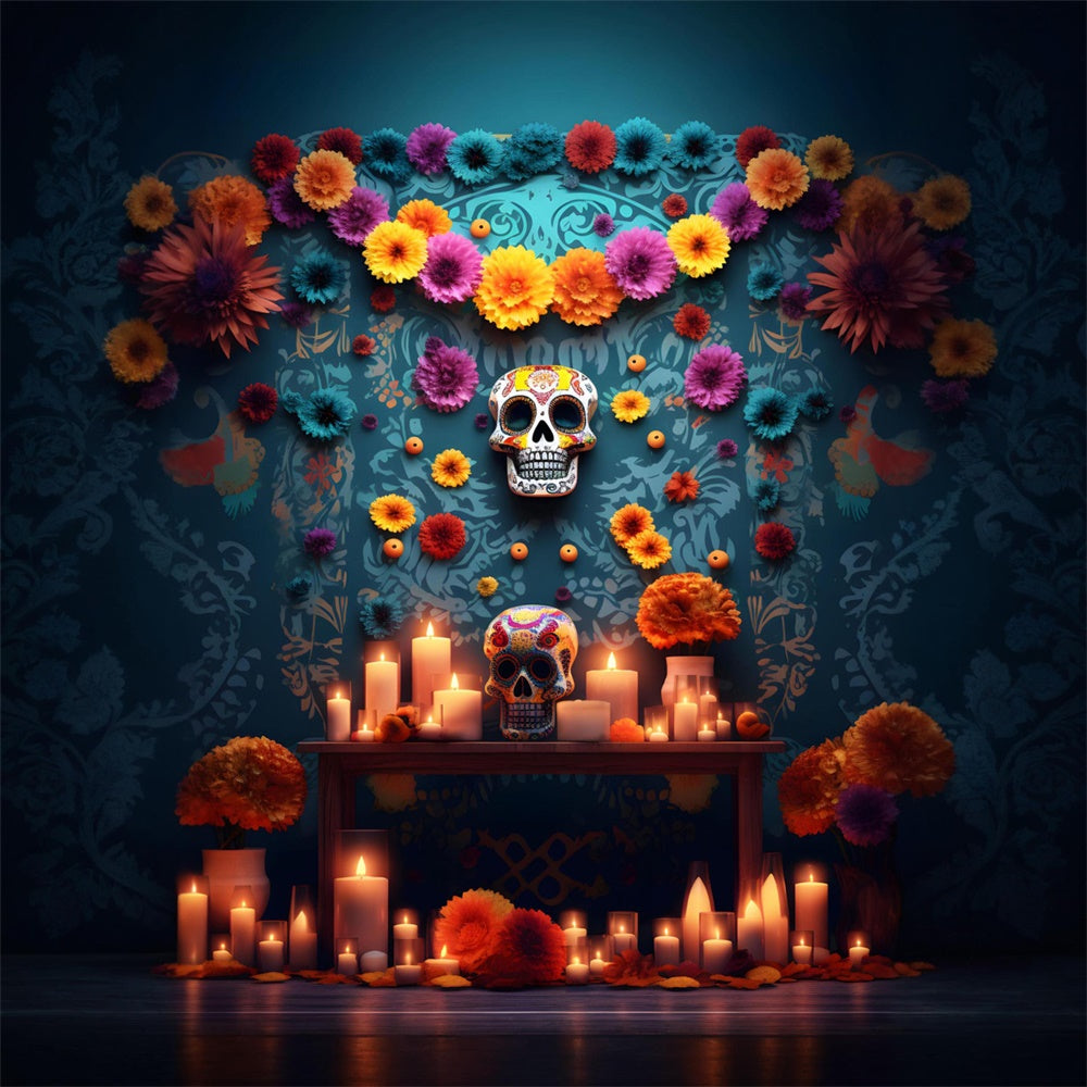 Halloween Scary Skull Flower Wall Candle Backdrop UK RR7-520