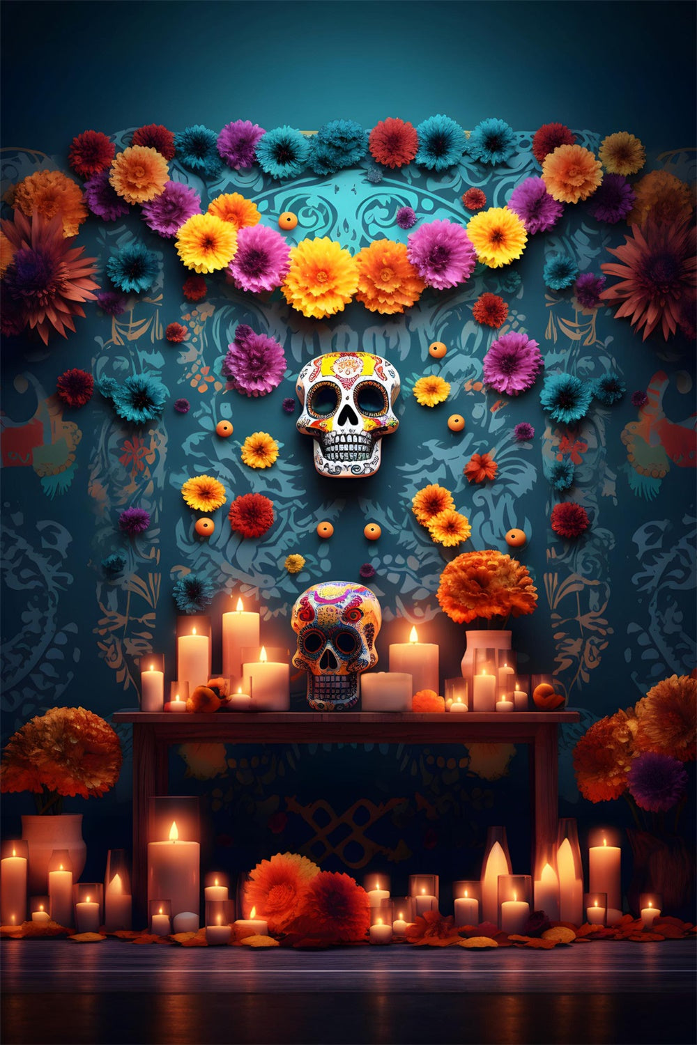 Halloween Scary Skull Flower Wall Candle Backdrop UK RR7-520