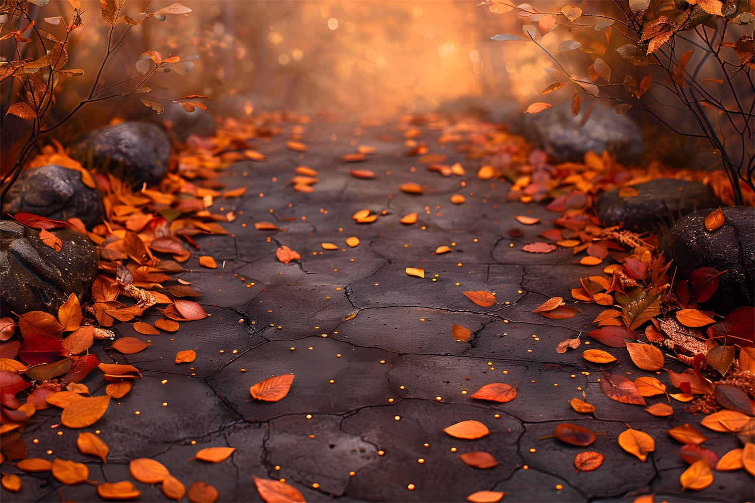 Fallen Leaves Stone Trail Floor Backdrop UK RR7-522