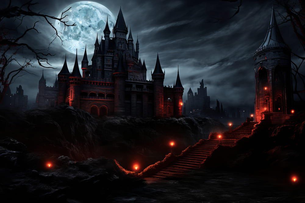 Halloween Night Mysterious Castle Backdrop UK RR7-53