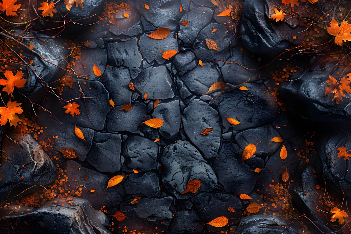 Maple Leaves Black Stone Floor Backdrop UK RR7-532