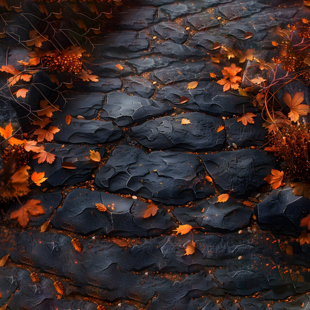 Black Slate Path Maple Leaves Floor Backdrop UK RR7-534