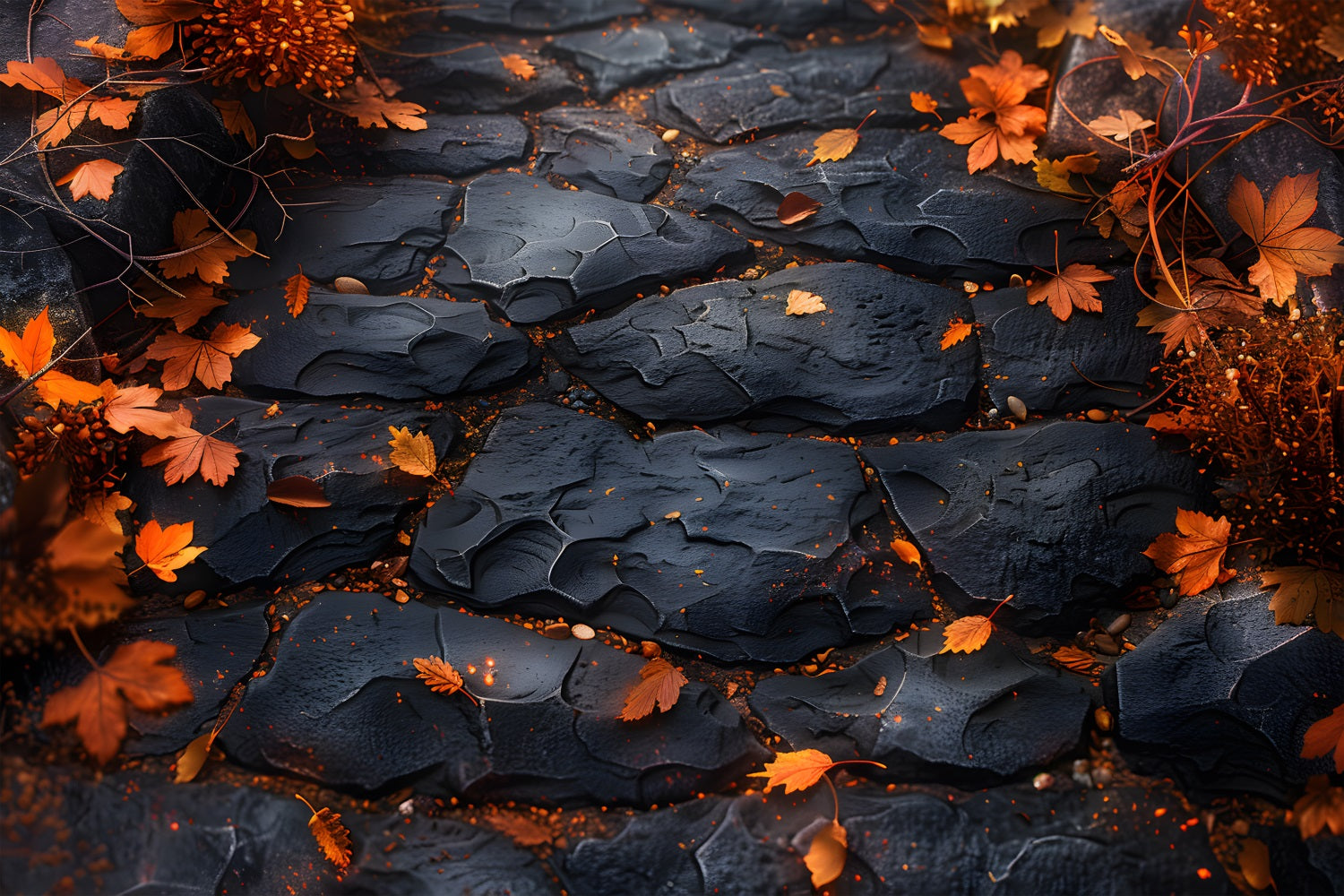 Black Slate Path Maple Leaves Floor Backdrop UK RR7-534