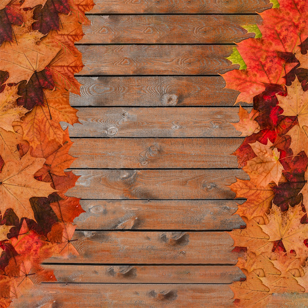 Maple Leaves Vintage Wood Floor Backdrop UK RR7-537