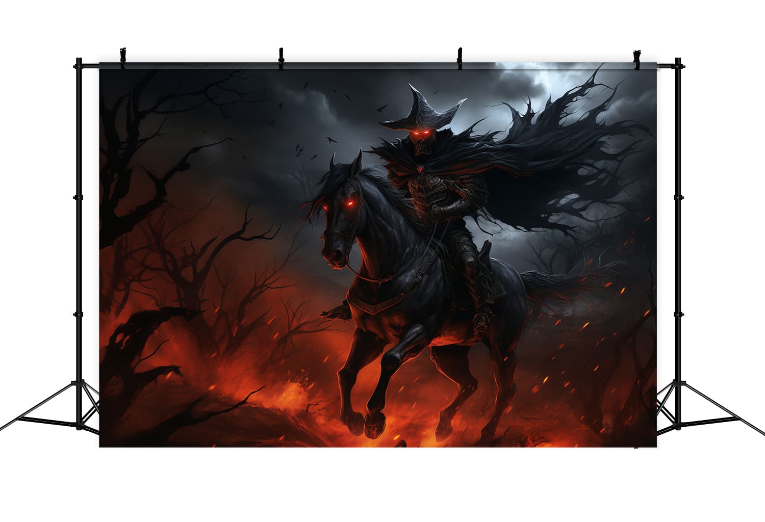 Knight Riding Horse On Fire Halloween Backdrop UK RR7-54