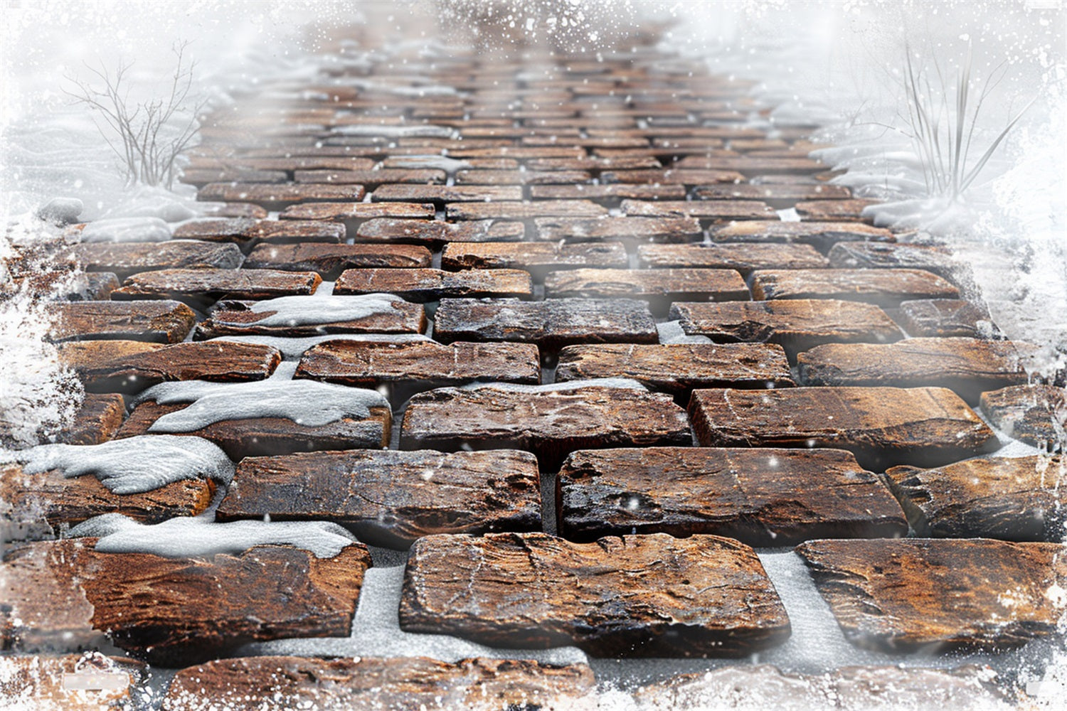 Snowy Stone Tile Trail Floor Backdrop UK RR7-540