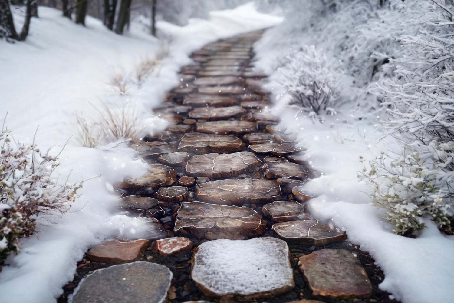 Snowy Vegetation Mountain Path Floor Backdrop UK RR7-547