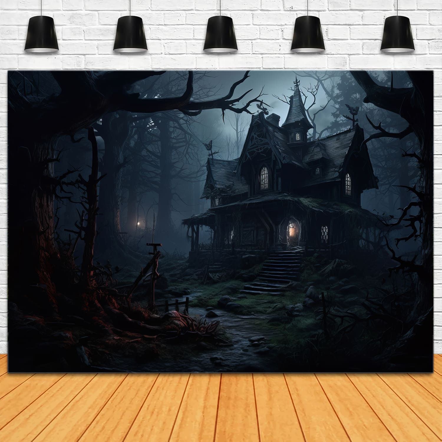 Horror Halloween Forest Houses Backdrop UK RR7-55