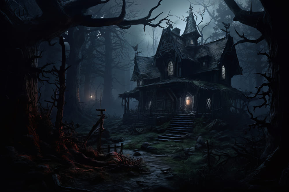 Horror Halloween Forest Houses Backdrop UK RR7-55