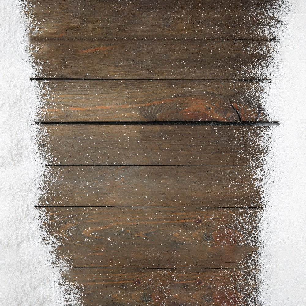 Snow-Dusted Rustic Wooden Floor Backdrop UK RR7-554