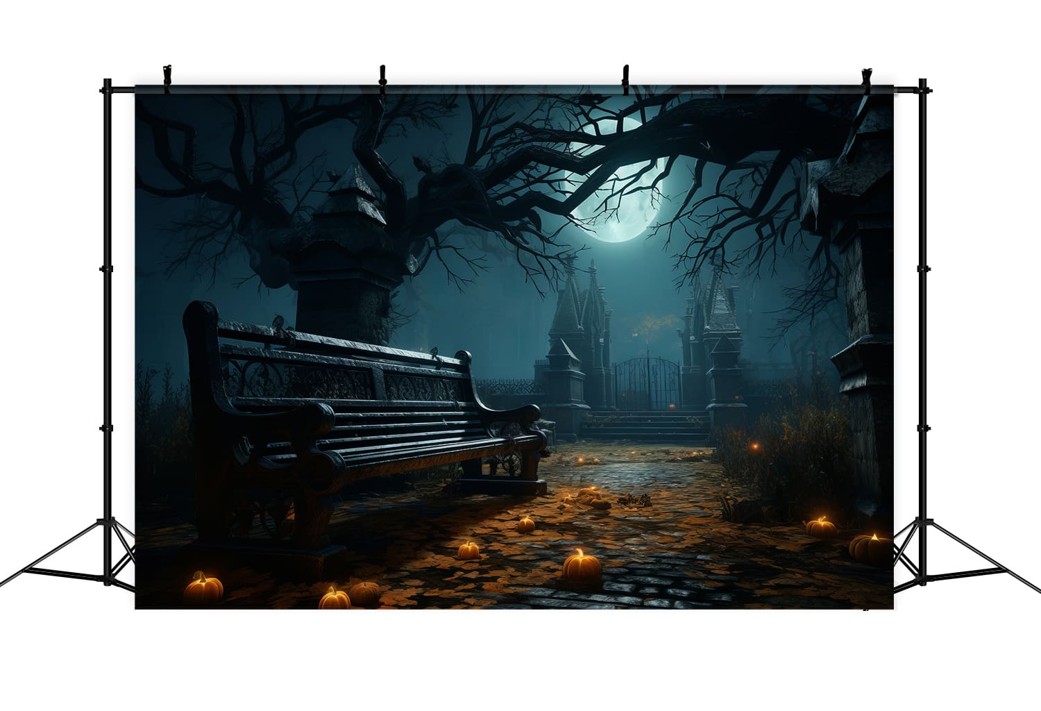 Ghostly Cemetery Crossroad Halloween Backdrop UK RR7-56