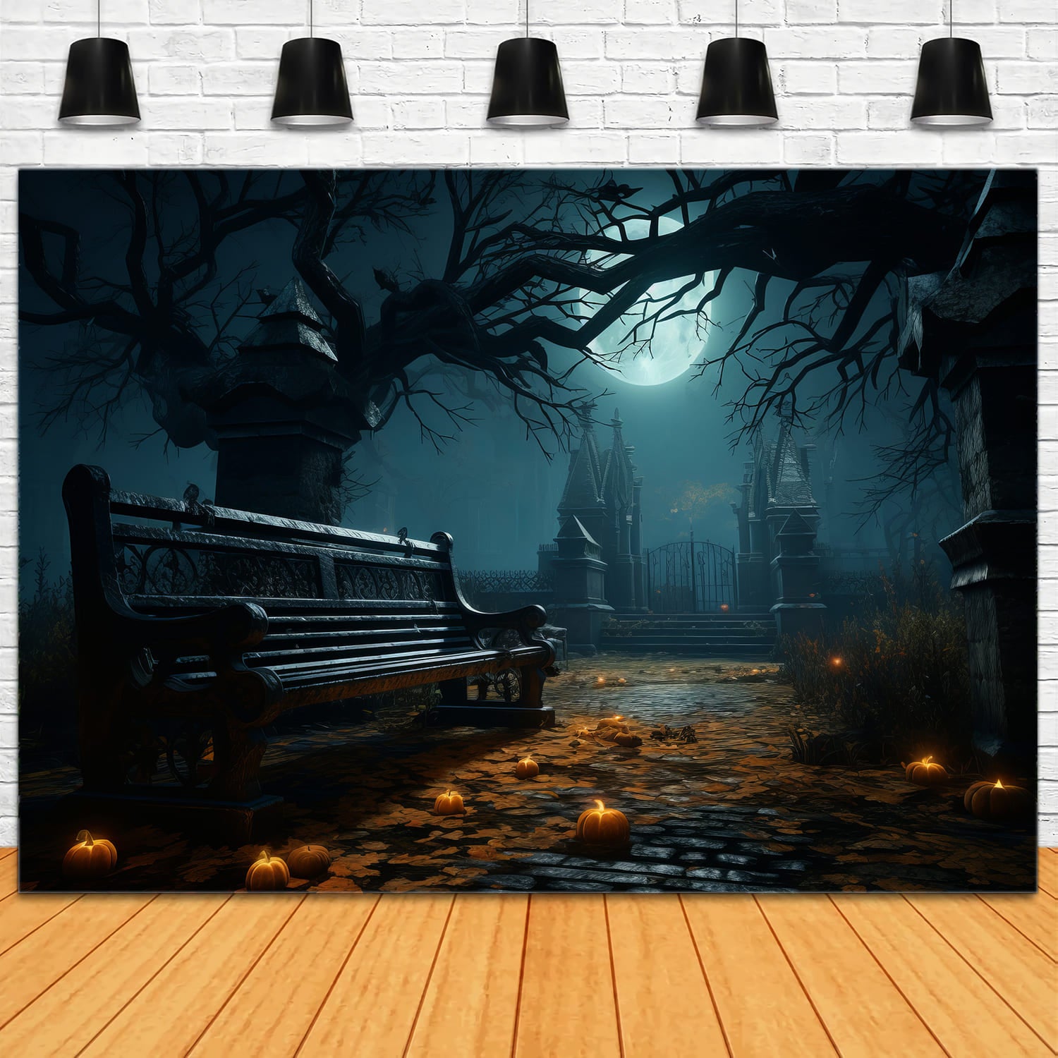 Ghostly Cemetery Crossroad Halloween Backdrop UK RR7-56