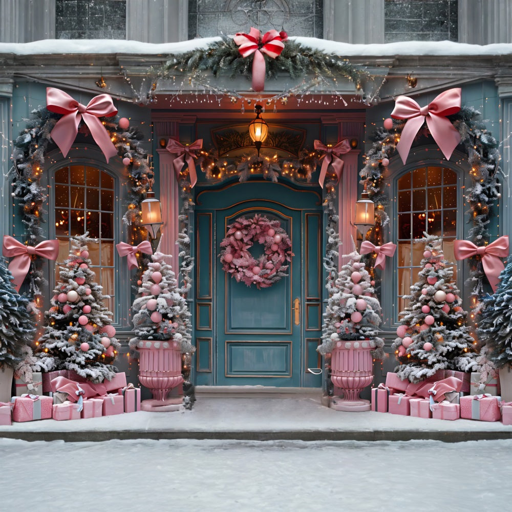 Christmas Elegant Pink Bow Door Decor Backdrop UK RR7-566