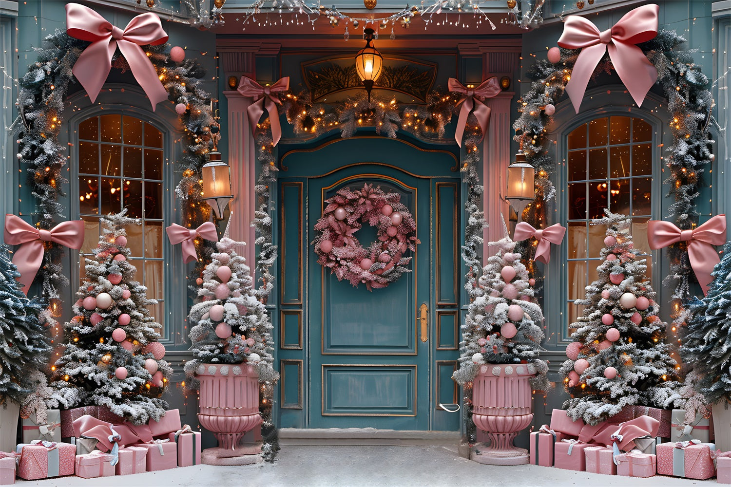 Christmas Elegant Pink Bow Door Decor Backdrop UK RR7-566