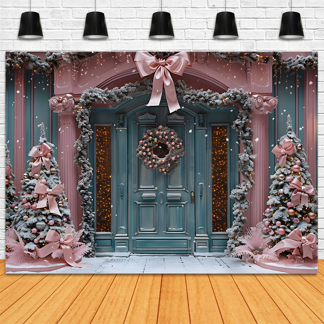 Christmas Pink Ribbon Winter Wonderland Backdrop UK RR7-567