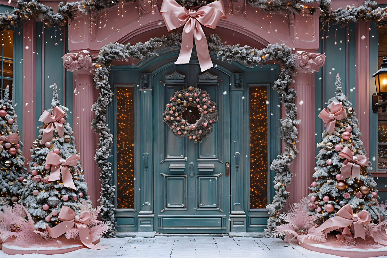 Christmas Pink Ribbon Winter Wonderland Backdrop UK RR7-567