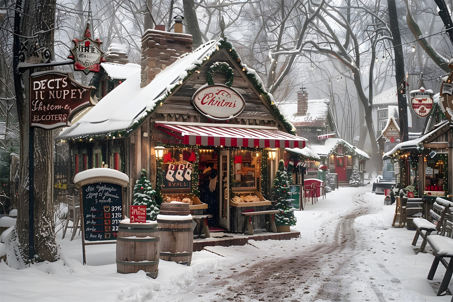 Christmas Cozy Village Market Backdrop UK RR7-570