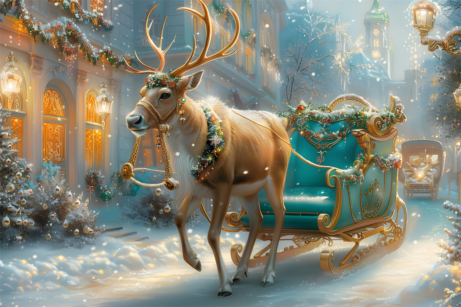 Christmas Enchanted Sleigh Ride Backdrop UK RR7-577