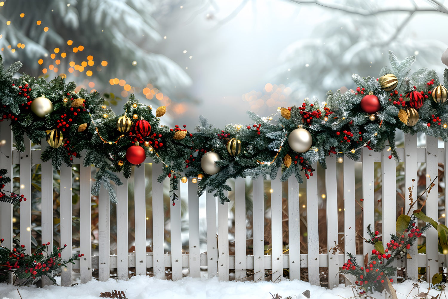 Christmas Festive Garland Fence Backdrop UK RR7-579