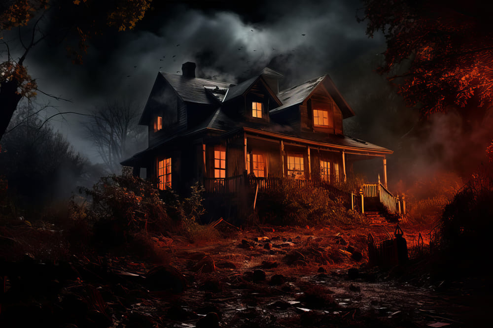 Haunted Houses Halloween Photography Backdrop UK RR7-58