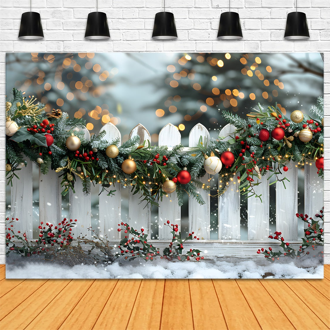 Christmas Joyful Garland Fence Backdrop UK RR7-580