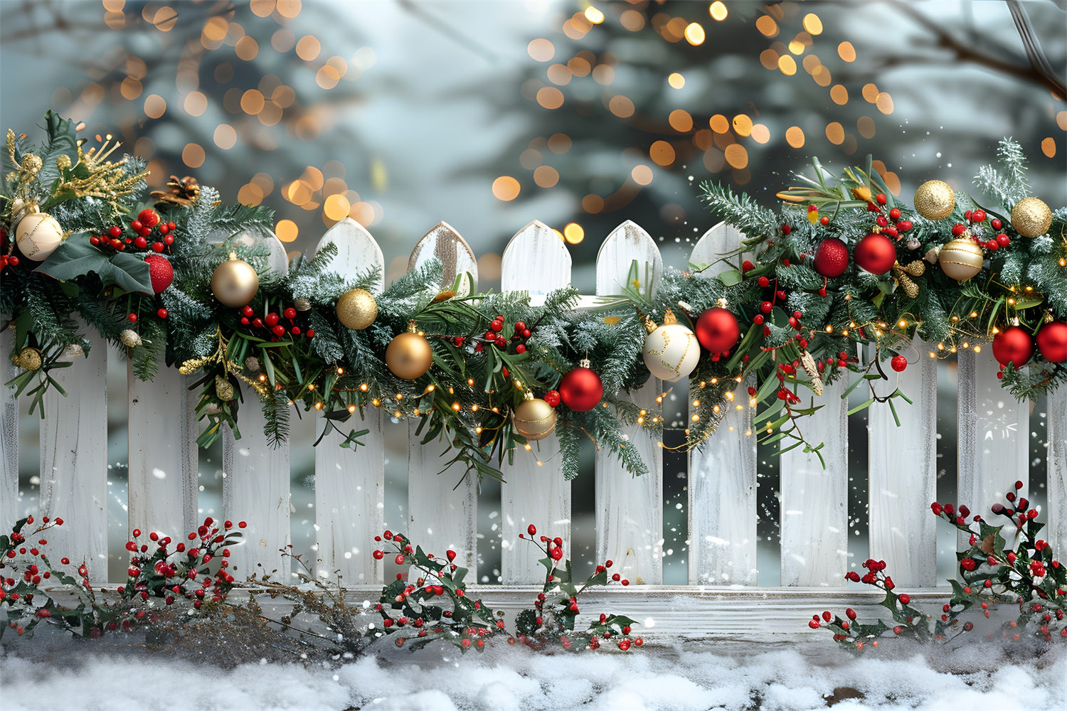 Christmas Joyful Garland Fence Backdrop UK RR7-580