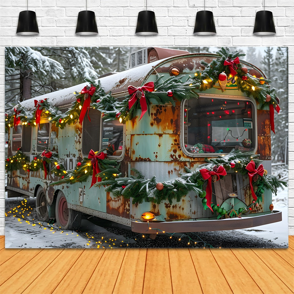 Christmas Rustic Trailer Wonderland Backdrop UK RR7-582