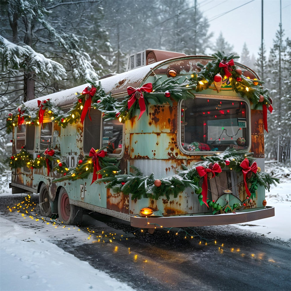 Christmas Rustic Trailer Wonderland Backdrop UK RR7-582