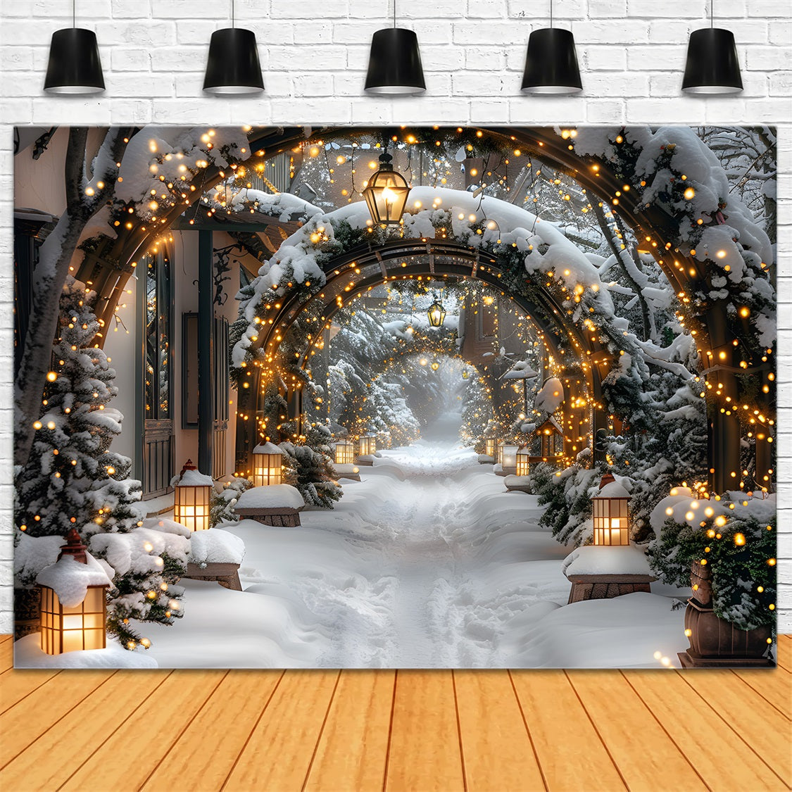 Christmas Illuminated Snowy Archway Backdrop UK RR7-585