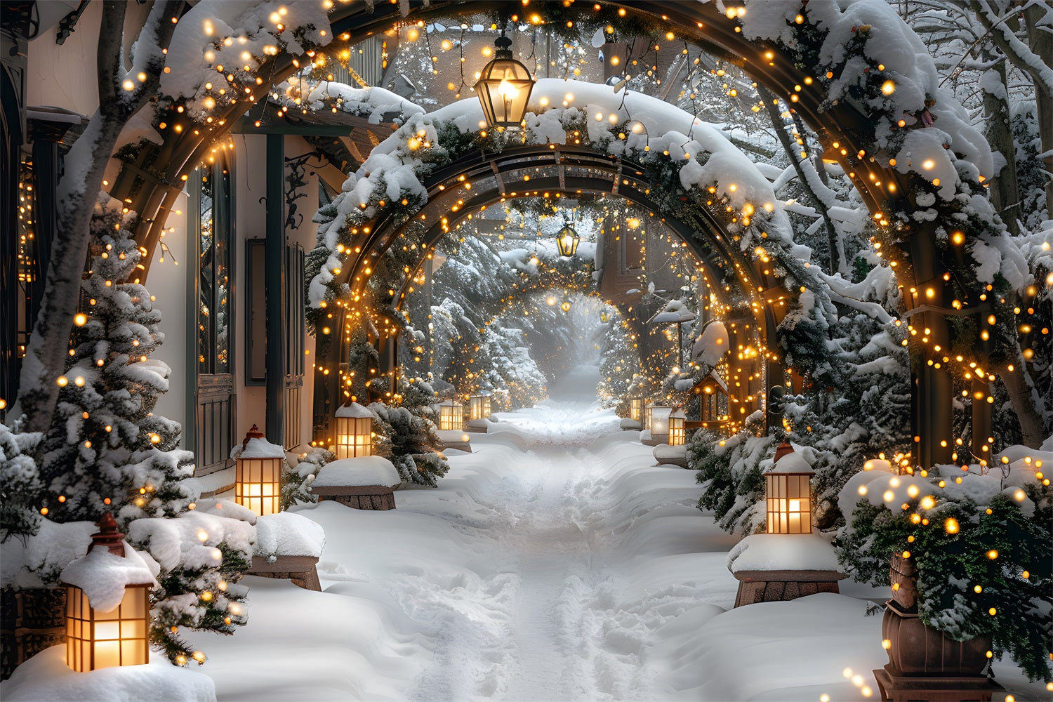 Christmas Illuminated Snowy Archway Backdrop UK RR7-585